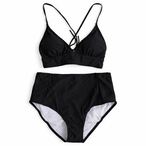👉 Women’s High Waist Bikini Set Lace-Up Back Swimsuit Black Size L XL